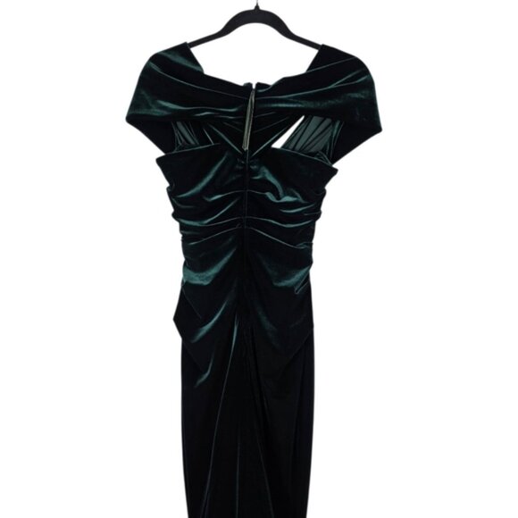 Talbot Runhof Bobonne Off-The-Shoulder Ruffled Stretch-Velvet Gown in Dark Green - Picture 5 of 7